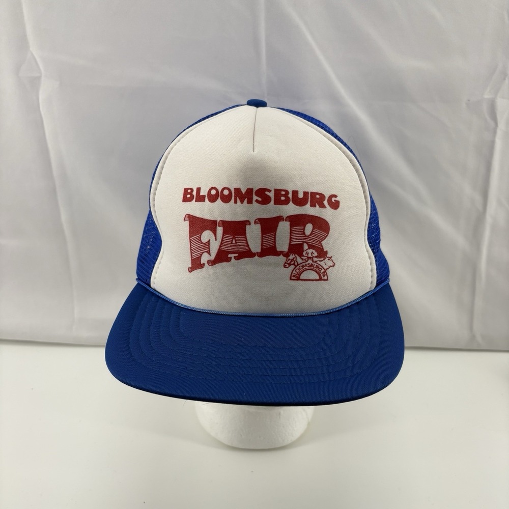 Vintage SnapBack Trucker Mesh Hat Bloomsburg Fair PA String Baseball Cap Blue